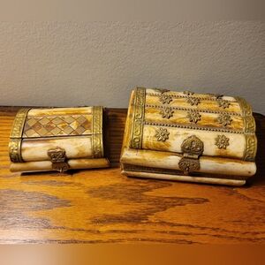 Real Camel Bone Vintage Jewelry Boxes with Brass Accents